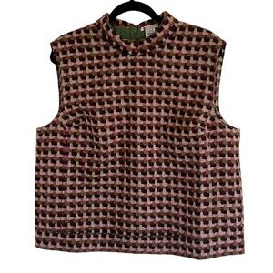 Frances Valentine Colette Basketweave Plaid 100% Wool Top in Pink Green XL